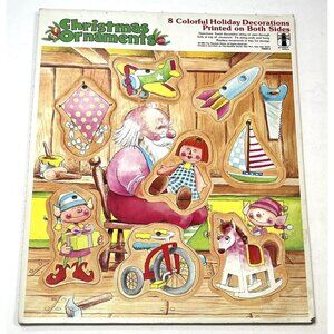VTG 1980 The Rainbow Works Set 8 Cardboard Colorful Holiday Christmas Ornaments